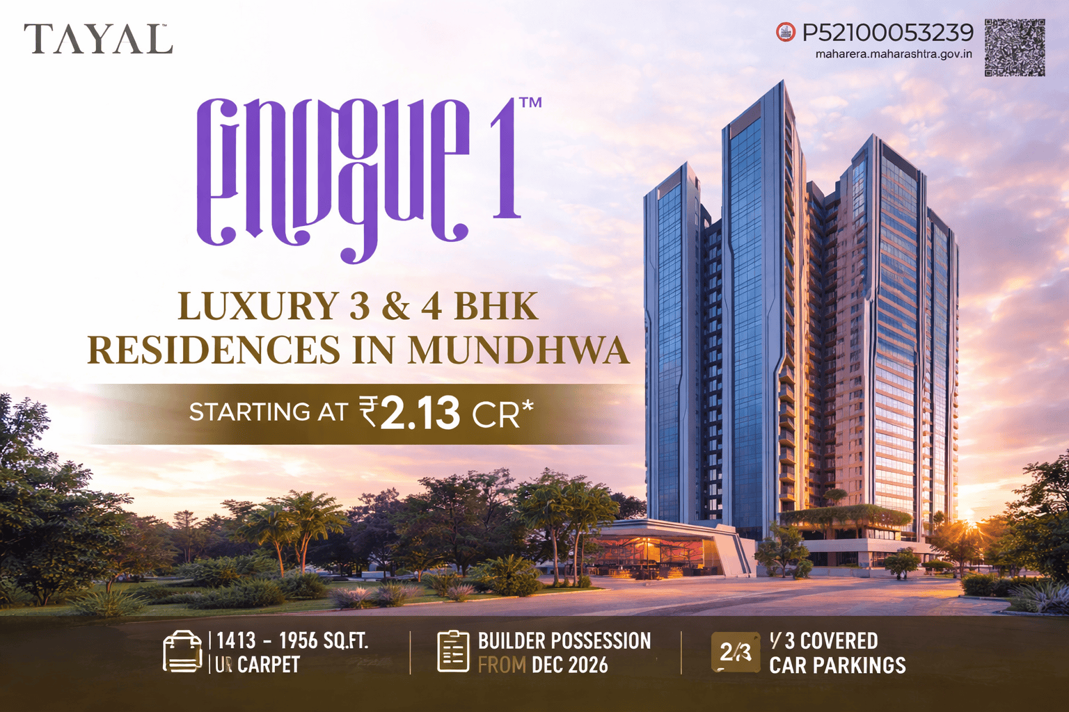 Envogue 1 by Tayal – Luxury 3 & 4 BHK Residences in Mundhwa